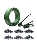 Heavy Duty Banding Strapping Kit - Pallet Packaging Strapping Tensioner Tool, 600 Metal Seals, 5/8" x 0.031" x 1970’ Polyester (PET) Strapping Roll