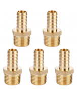 Solid Brass Hose Fitting - 1/2" Barb x 1/2" NPT Male Pipe Fittings Adapters 5pcs