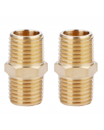 Brass Hex Nipple - 1/4" x 1/4" NPT Male Pipe Fitting Adapter 2pcs