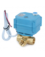 3/8" 3 Way Brass Motorized Ball Valve, 9-24V AC/DC, L Type, Standard Port, with Manual Function, IP67