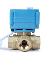 1/2" 3 Way Brass Motorized Ball Valve, 9-24V AC/DC, L Type, Standard Port, with Manual Function, IP67