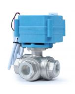 Stainless Steel 3-Way Motorized Ball Valve, 1/2 Inch, 9-24V AC/DC, L Type, Standard Port, with Manual Function, IP67
