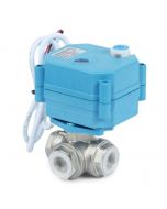 3/8" 3 Way Stainless Steel Motorized Ball Valve, 9-24V AC/DC, L Type, Standard Port, with Manual Function, IP67