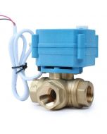 1/2" 3 Way Brass Motorized Ball Valve, AC110-230V, L Type, Standard Port, Manual Function, IP67 Compliant