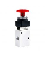 1/4" NPT Red Latching Emergency Mushroom Style Push Button 3 Way, 2 Position Pneumatic Control Mechanical Valve