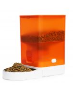 Automated Pet Feeder - Orange Cat Dog Food Dispenser with Stainless Steel Bowl, Voice Recording, and Battery-Powered Operation