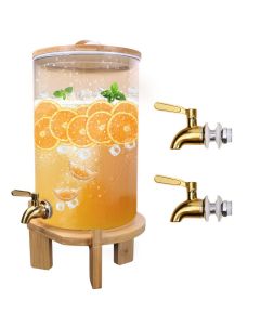 Beverage Dispenser - 2.1 Gallon (8L) with Wood Stand and 1 Faucet Sets for Iced or Hot Drinks
