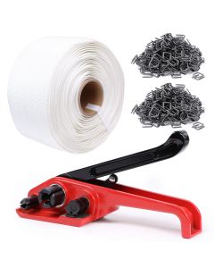 Heavy Duty Banding Strapping Kit - Pallet Packaging Tool, 3/4" x 985' Woven Cord, 200pcs Metal Buckles, Tensioning Tool Kit