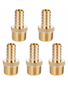 Solid Brass Hose Fitting - 1/2" Barb x 1/2" NPT Male Pipe Fittings Adapters 5pcs