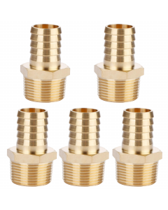 Solid Brass Hose Fitting - 3/4" Barb x 3/4" NPT Male Pipe Fittings Adapters 5pcs