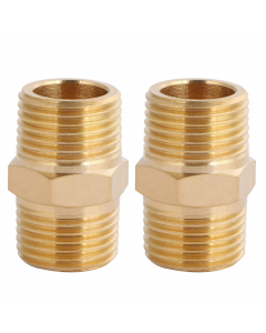 Solid Brass Pipe Fitting Hex Nipple - 3/8" x 3/8" NPT Male Pipe Adapter 2pcs