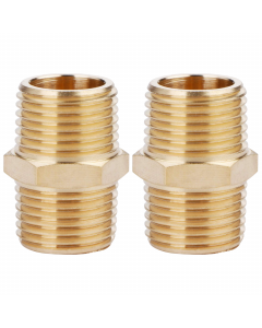 Solid Brass Hex Nipple - 1/2" x 1/2" NPT Male Pipe Fitting Adapter 2pcs