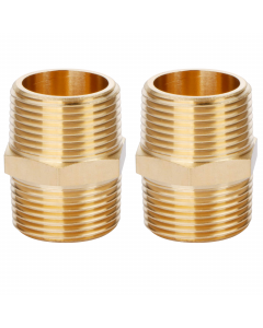 Solid Brass Hex Nipple - 3/4" x 3/4" NPT Male Pipe Fitting Adapter 2pcs