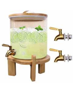 Beverage Dispenser - 1.3 Gallon (5L) with Wood Stand and 1 Faucet for Iced or Hot Drinks, Ideal for Replacement Sets