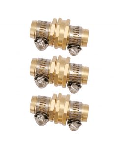 Brass Garden Hose Connector Set with Stainless Steel Clamps, for Male and Female Garden Hose Fittings, 5/8 inch Size