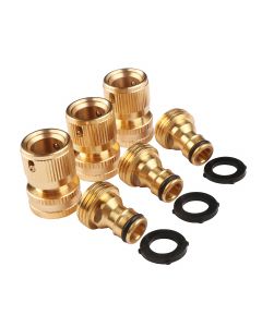 Solid Brass Garden Hose Quick Connector Set, 3/4 inch GHT, 3 Pieces