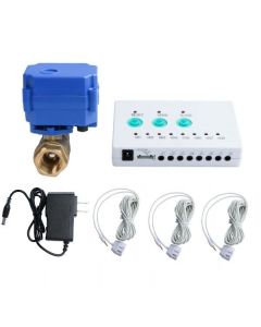 Smart Water Leak Detection System with 1/2” Brass Motorized Ball Valve, Controller and 3 Sensors