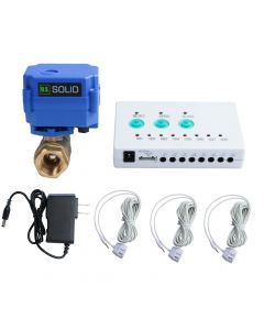Smart Water Leak Detection System with 3/4” Brass Motorized Ball Valve, Controller, and 3 Sensors