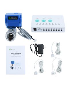 Smart Water Leak Detection System with 1” Stainless Steel Motorized Ball Valve, Control Unit, and 3 Sensors