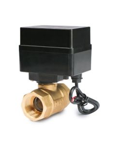 Motorized Brass Electric Ball Valve with Indicator Lights - 2 Wire Auto Return, Normally Open, 9-36V AC/DC