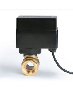 1/2" Brass Motorized Electric Ball Valve with Indicator Lights - Auto Return, Normally Open, 9-36V AC/DC