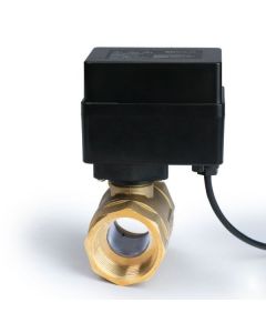 1" Brass Motorized Ball Valve with 3 Indicator Lights - 2 Wire Auto Return, Normally Open, 9-36V AC/DC