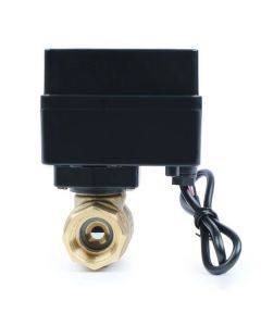 1/2" Brass Motorized Electric Ball Valve with Indicator Lights - 2-Wire Auto Return, Normally Closed, 9-36V AC/DC
