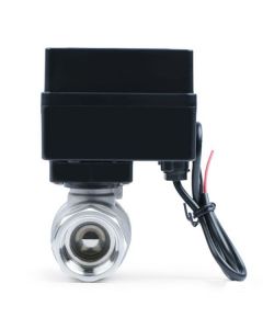 3/4" Stainless Steel Motorized Electric Ball Valve - with 3 Indicator Lights - 2 Wire Auto Return, Normally Closed, 9-36V AC/DC