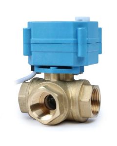 Motorized Brass 3-Way Ball Valve, 3/4" Size, 9-24V AC/DC, L Type, Standard Port, with Manual Function, IP67 Protection Grade
