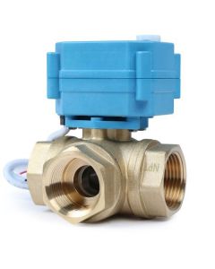 1" 3 Way Brass Motorized Ball Valve, 9-24V AC/DC, L Type, Standard Port, with Manual Function, IP67