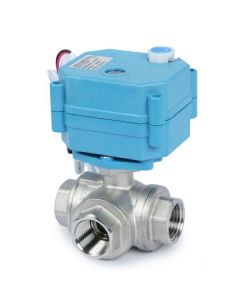 Stainless Steel 1/2" 3-Way Motorized Ball Valve, AC110-230V, L Type, Standard Port, with Manual Function, IP67