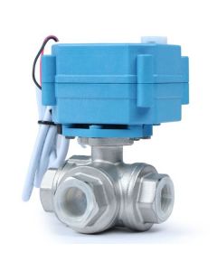 Stainless Steel 3-Way Motorized Ball Valve, 1/2 Inch, 9-24V AC/DC, L Type, Standard Port, with Manual Function, IP67