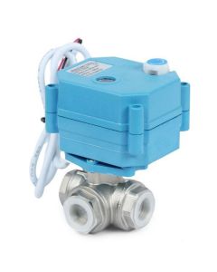 3/8" 3 Way Stainless Steel Motorized Ball Valve, 9-24V AC/DC, L Type, Standard Port, with Manual Function, IP67