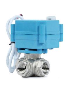 Stainless Steel 3/8" 3-Way Motorized Ball Valve, AC110-230V, L Type, Standard Port, with Manual Function, IP67