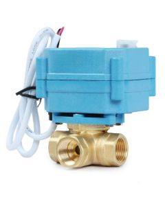 3/8" 3 Way Brass Motorized Ball Valve, AC110-230V, L Type, Standard Port, with Manual Function, IP67