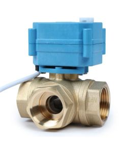 1" 3 Way Brass Motorized Ball Valve, AC110-230V, L Type, Standard Port, with Manual Function, IP67
