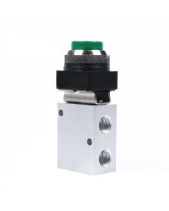 1/4" NPT Green Push Button 3 Way, 2 Position Pneumatic Control Mechanical Valve