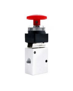 1/4" NPT Red Latching Emergency Mushroom Style Push Button 3 Way, 2 Position Pneumatic Control Mechanical Valve