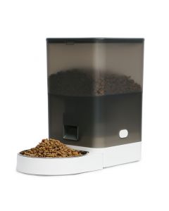 Automatic Pet Feeder - Grey Cat Dog Food Dispenser with Stainless Steel Bowl, Voice Recorder and Battery