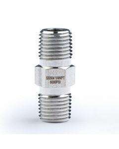 304 Stainless Steel Lead Free 6000 psi High Pressure Hex Nipple, 1/4" x 1/4" NPT Male Thread Pipe Adapter (1 pc)