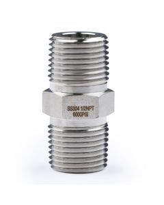 304 Stainless Steel Lead Free 6000 psi High Pressure Hex Nipple, 1/2" x 1/2" NPT Male Thread Pipe Adapter (1 pc)