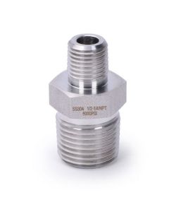 304 Stainless Steel Lead Free 6000 psi High Pressure Hex Nipple, 1/2" x 1/4" NPT Male Thread Pipe Adapter