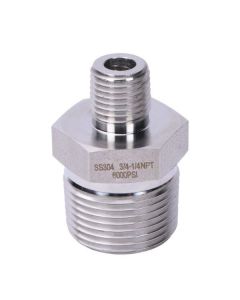 304 Stainless Steel Lead Free 6000 psi High Pressure Hex Nipple, 3/4" x 1/4" NPT Male Thread Pipe Adapter (1 pc)