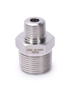 304 Stainless Steel Lead Free 6000 psi High Pressure Hex Nipple, 3/4" x 3/8" NPT Male Thread Pipe Adapter (1 pc)