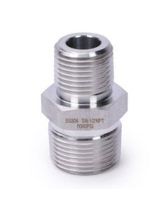 304 Stainless Steel Lead Free 6000 psi High Pressure Hex Nipple, 3/4" x 1/2" NPT Male Thread Pipe Adapter (1 pc)