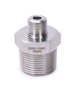 304 Stainless Steel Lead-Free High Pressure Hex Nipple, 1" x 1/4" NPT Male Thread Pipe Adapter (1 pc)