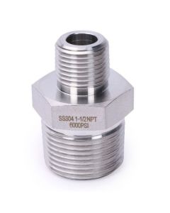 304 Stainless Steel Lead Free 6000 psi High Pressure Hex Nipple, 1" x 1/2" NPT Male Thread Pipe Adapter(1 pc)
