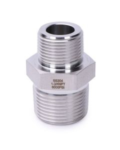 304 Stainless Steel Lead Free 6000 psi High Pressure Hex Nipple, 1" x 3/4" NPT Male Thread Pipe Adapter (1 pc)