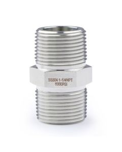 304 Stainless Steel Lead Free 6000 psi High Pressure Hex Nipple, 1-1/4" x 1-1/4" NPT Male Thread Pipe Adapter (1 pc)