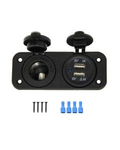 Waterproof Dual USB Socket and Cigarette Lighter Power Socket for Marine Use - 12V DC